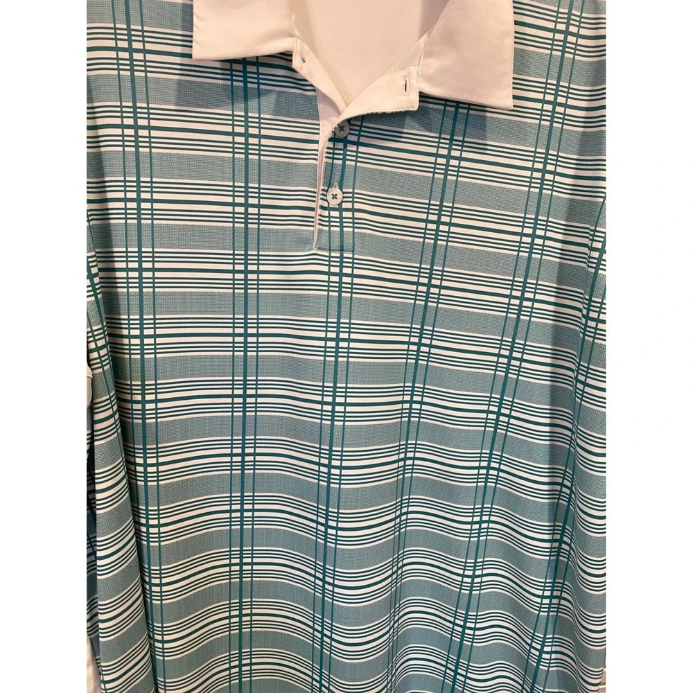 Adidas ClimaCool Mens‎ 2XL Golf Tennis Polo Shirt Teal White Plaid Mesh